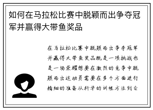 如何在马拉松比赛中脱颖而出争夺冠军并赢得大带鱼奖品